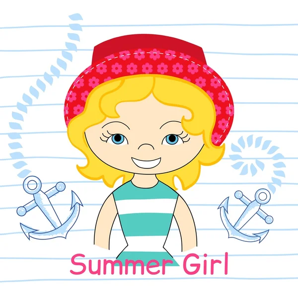 Κορίτσι με εικονογράφηση φορέας θάλασσα — Διανυσματικό Αρχείο