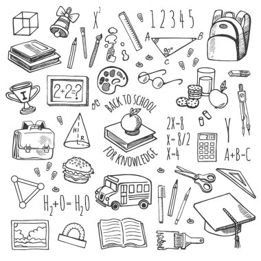 School tools sketch blue icons