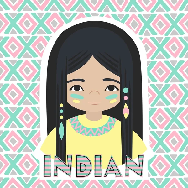 Indianer Mädchen Vektor Illustration — Stockvektor