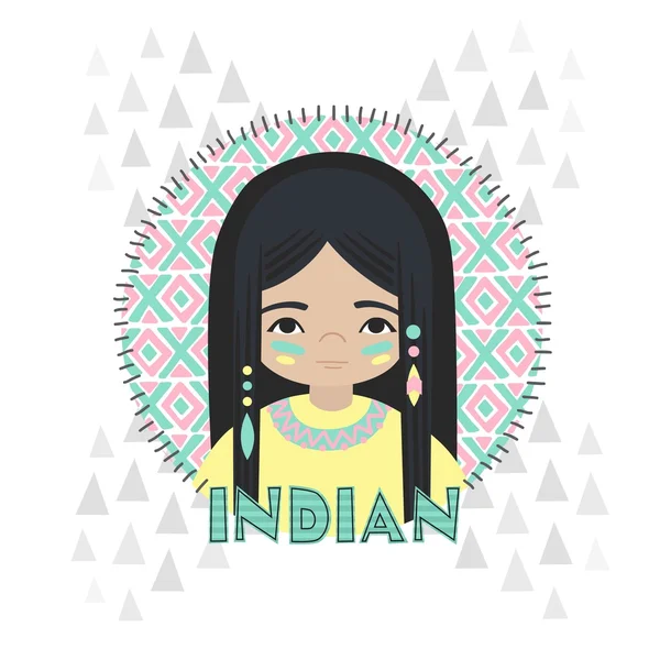 Amerikanische Indianer Mädchen Vektor Illustration — Stockvektor