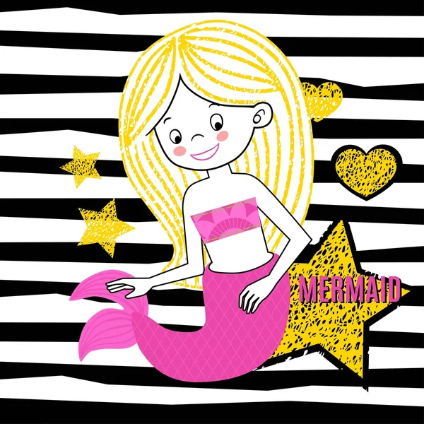 Deniz kızı beyaz siyah çizgili vektör çizim