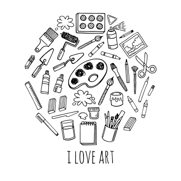 Daire içinde sanatçı araçları kroki set vektör tasarımı
