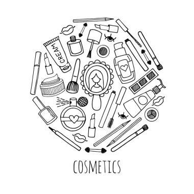 Makyaj ve kozmetik simgeler yalıtım bir daire içinde vektör