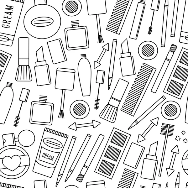 Maquillaje y cosméticos patrón sin costuras. moda de fondo — Vector de stock