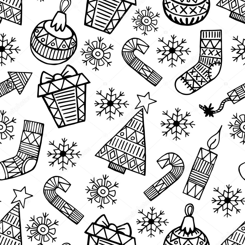 Christmas black and white vector seamless pattern