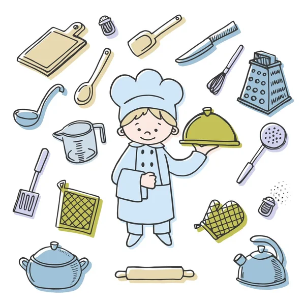 Conjunto de iconos de vectores de color de herramientas de cocina . — Vector de stock