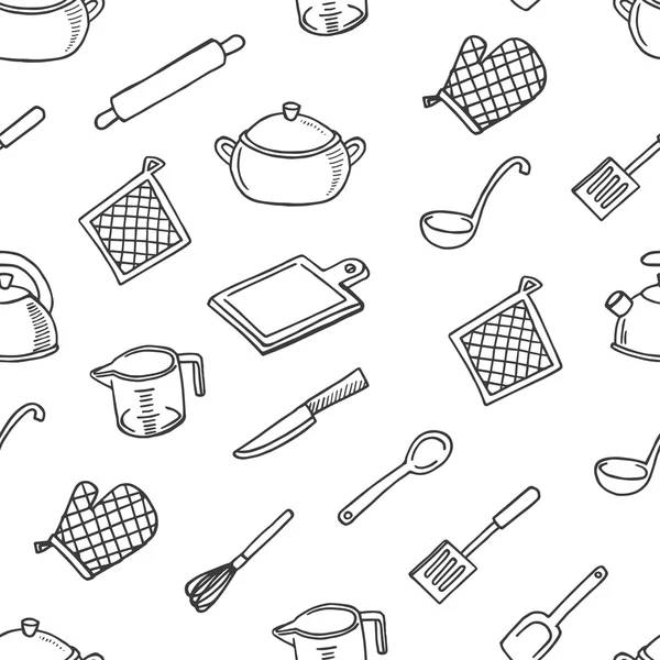 Outils de cuisson motif sans couture vecteur blanc et noir — Image vectorielle