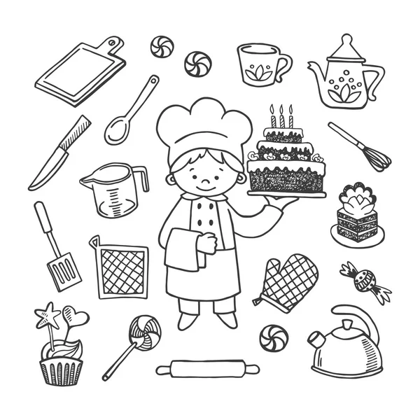 Cocinas herramientas vector conjunto — Vector de stock