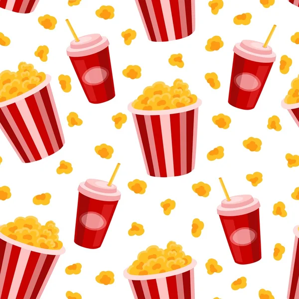 Popcorn och läsk vektor seamless mönster. — Stock vektor
