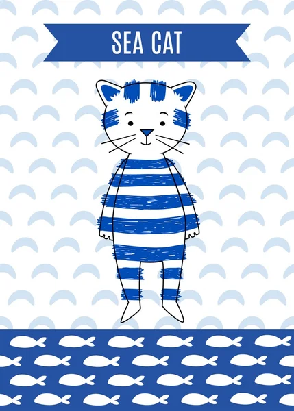Carte mignon rétro chat de mer . — Image vectorielle