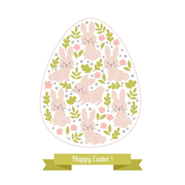Tebrik kartı beyaz paskalya tavşanına da yumurta. — Stok Vektör