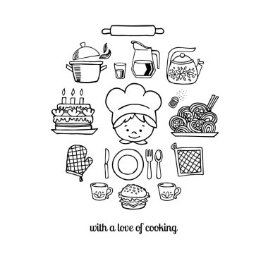 Mutfak aletleri ve aşçı simgeler kroki