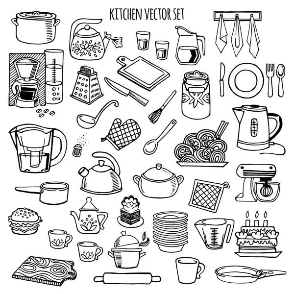 Mutfak gereçleri ve cihazı vektör simgeler kümesi.