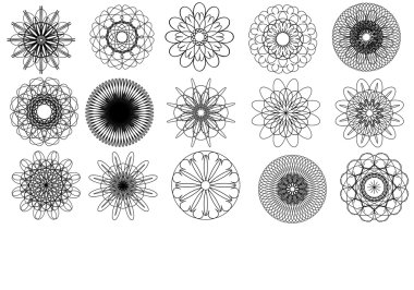 15 izole spirographs, vektör görüntü