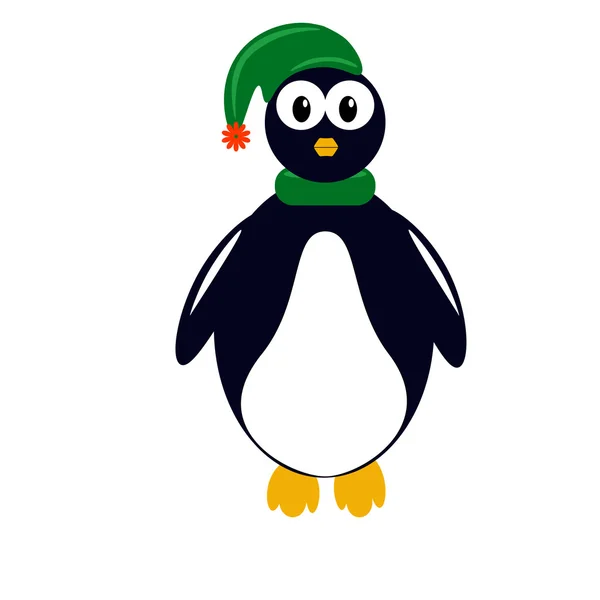 Penguen bir şapka ve atkı, düz vektörel clipart