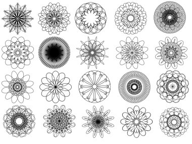 20 izole spirographs, vektör görüntü