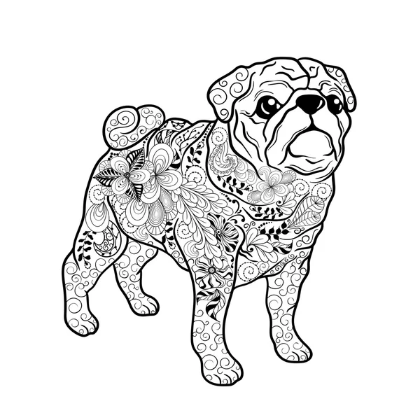 Mops pes doodle — Stockový vektor