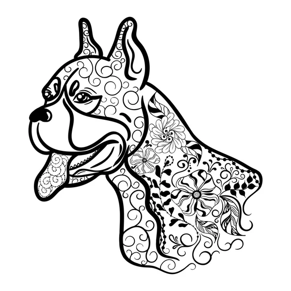 Boxeador cabeza de perro garabato — Vector de stock