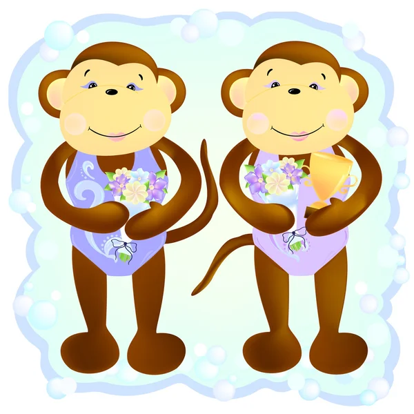 Monkey duet synchronous swimmers — Stock Vector