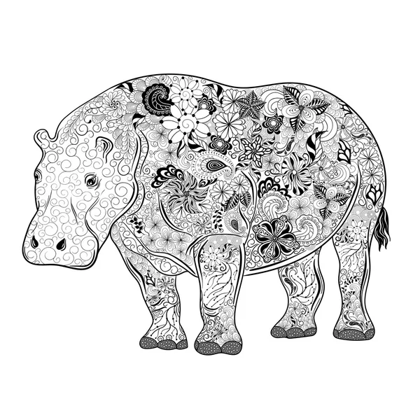Illustration de gribouillis hippopotame — Image vectorielle