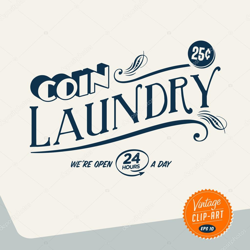 Vintage Style Clip Art - Coin Laundry - Vector EPS10