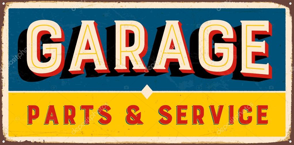Vintage metal sign - Garage Parts & Service - Vector EPS10. Grunge and rusty effects can be easily removed for a cleaner look.