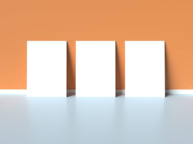 Minimalist Modern Arkaplan Üzerine Üç Dikey Poster Model. 3 Boyutlu Hazırlama.