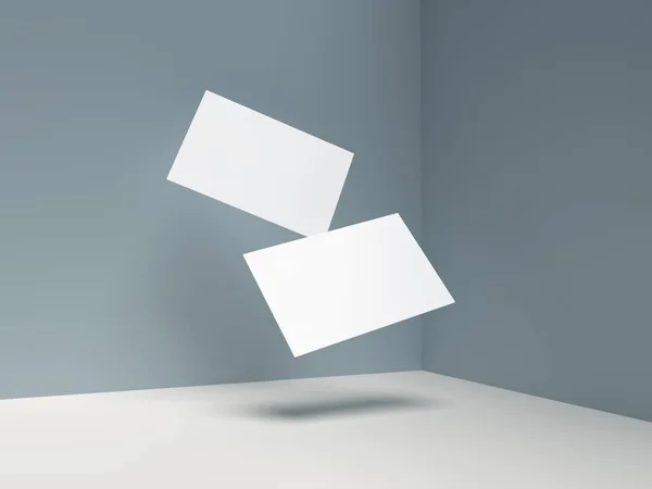 Twee Floating Paper Visitekaartjes Mockup Minimalistische Moderne Achtergrond Weergave — Stockfoto