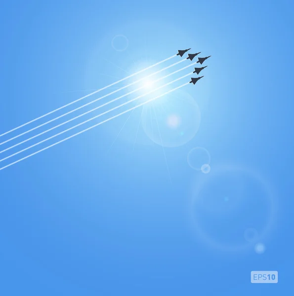 Soleil réaliste, jets et avions — Image vectorielle