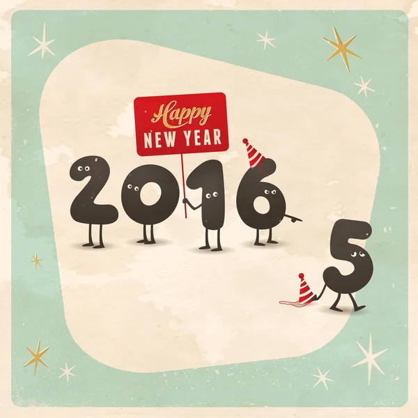 Vintage stijl grappige wenskaart - Happy New Year 2016 — Stockvector