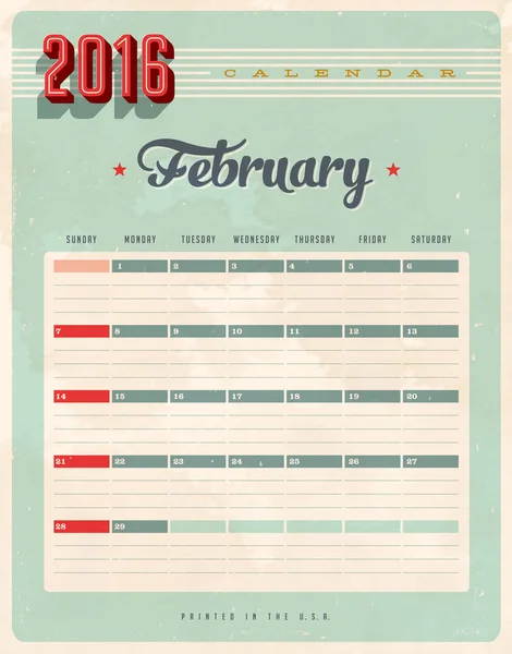 Calendario Vintage - Febrero — Archivo Imágenes Vectoriales