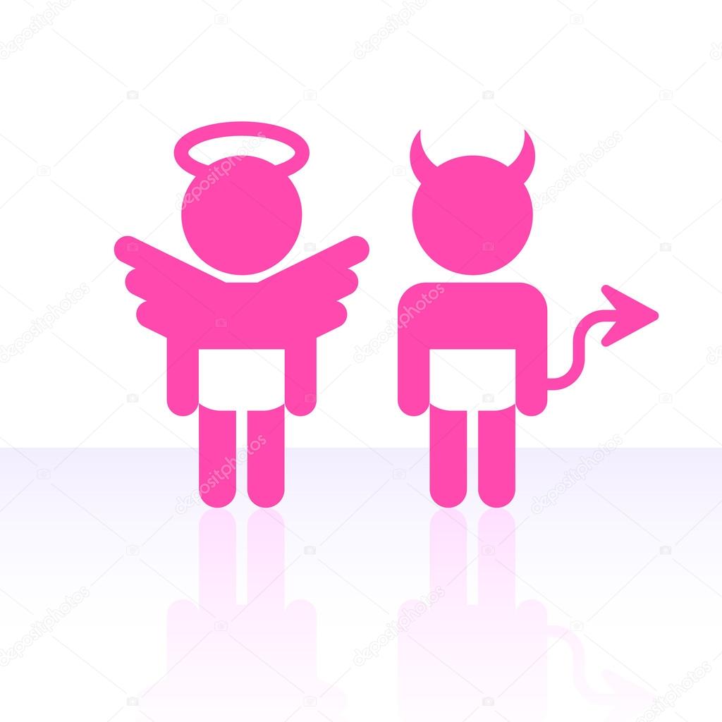 Angel and devil on white