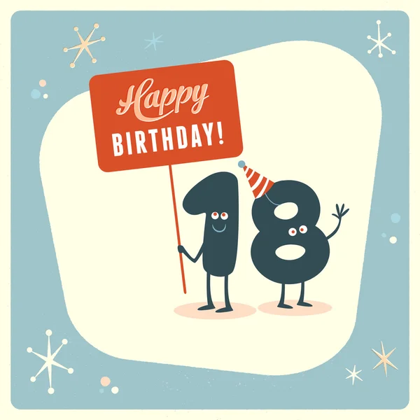 Divertida tarjeta de cumpleaños 18 — Vector de stock