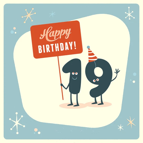 Komik 19 doğum günü kartı — Stok Vektör