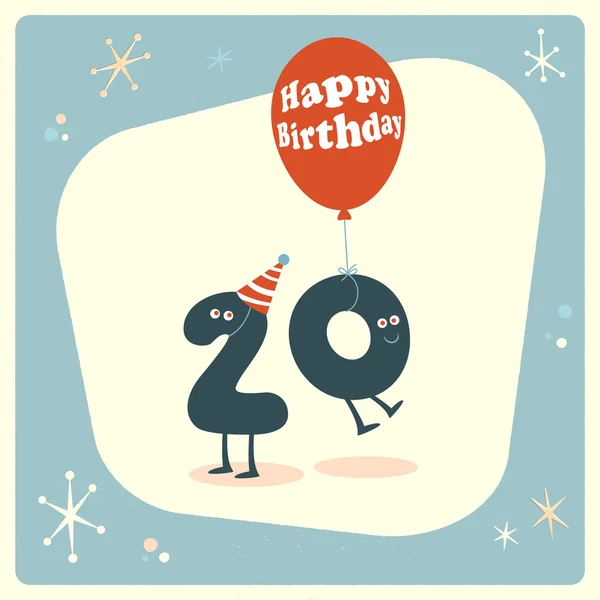 Divertida tarjeta de cumpleaños 20 — Vector de stock