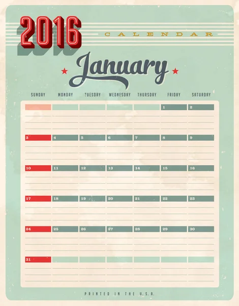 Calendario Vintage - Enero — Archivo Imágenes Vectoriales