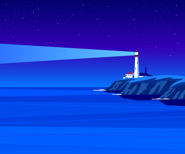 Lighthouse by night illustration