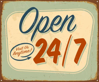 Vintage açık 24/7 işareti