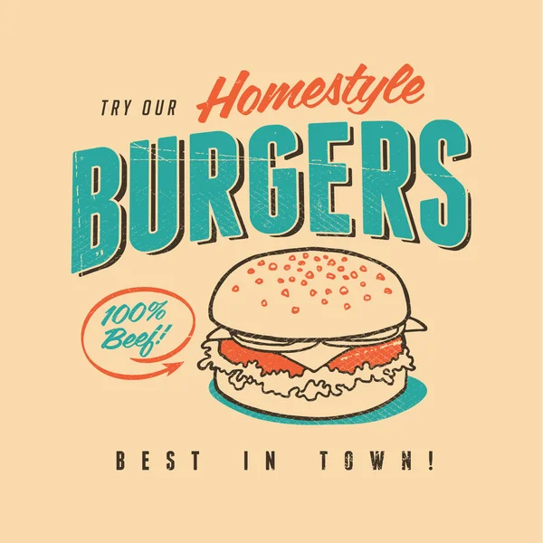 Vyzkoušejte naše Homestyle hamburgery — Stockový vektor