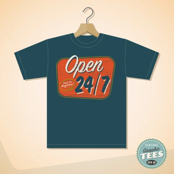 Diseño para camisetas gráficas - Abierto 24 / 7 — Vector de stock