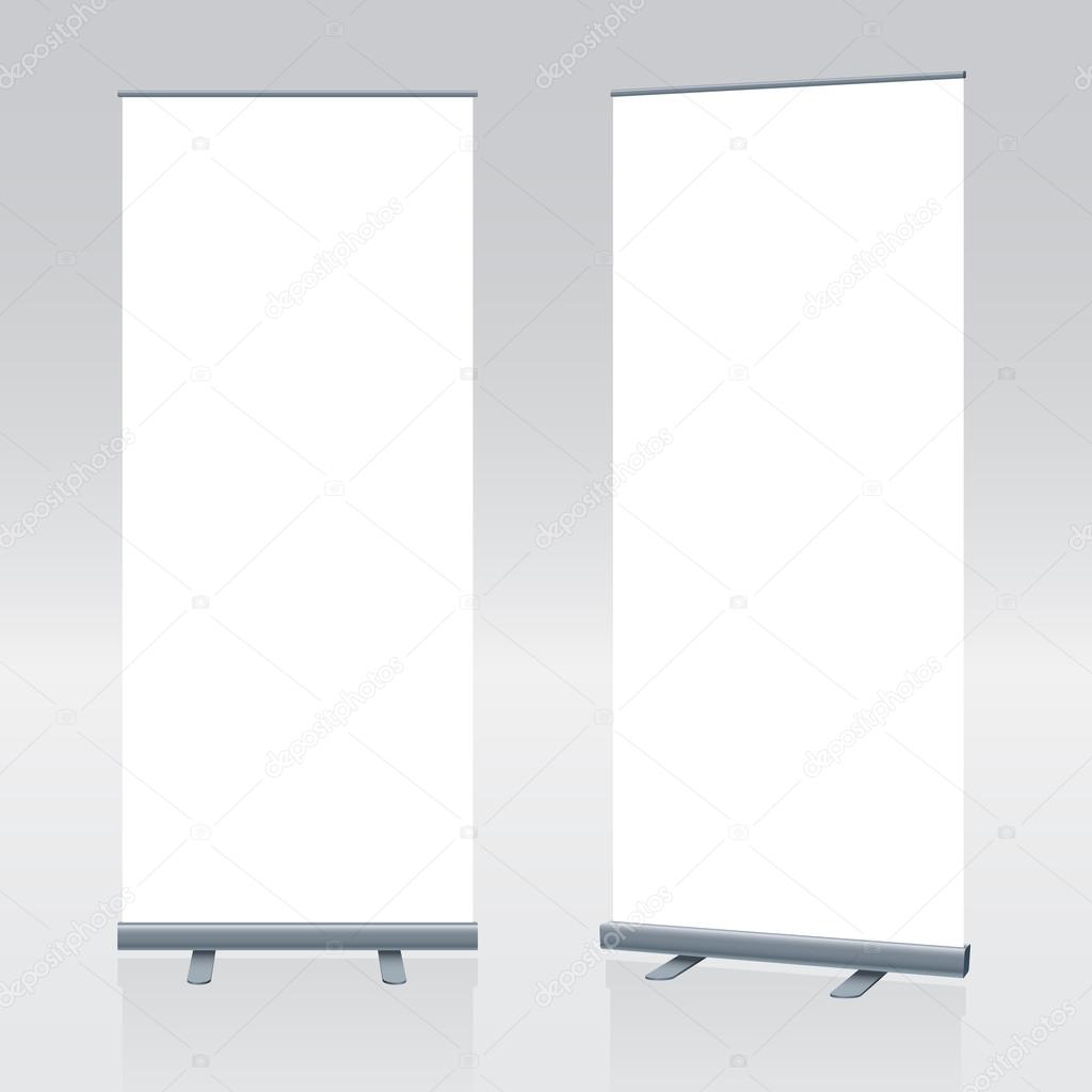 long vertical rollups or banners on greybackground