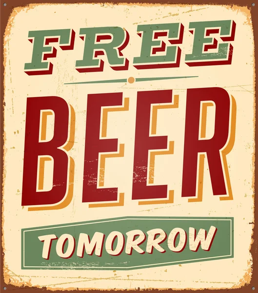 免费啤酒明天金属标牌 — 图库矢量图片