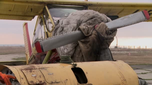 View of old covered aircraft — Stock Video