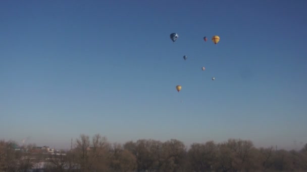 Sok hőlégballonok repül át az erdő — Stock videók