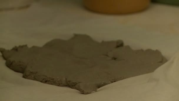 Tehetséges keramikus rakja agyag ököl, közeli — Stock videók