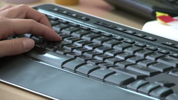 Closeup of managers hands typing on keyboard — Stock Video