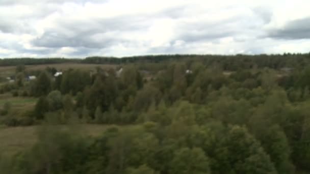 View on rural settlement in forest — Stock Video