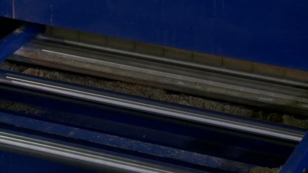 Close-up de barras de madeira plana em movimento no transportador — Vídeo de Stock