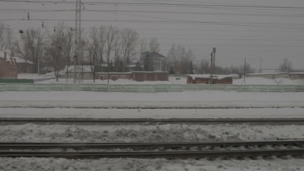 View of rails from train window — Stock Video