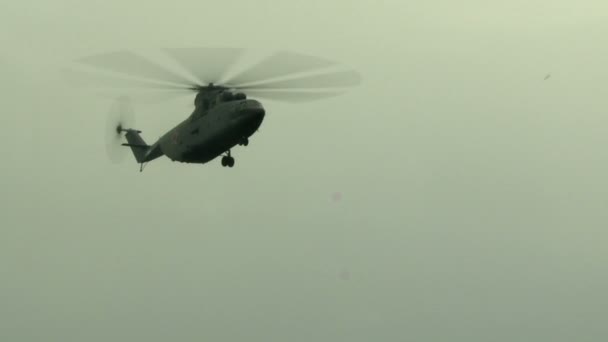 Close-up of military helicopter flying — Stock Video